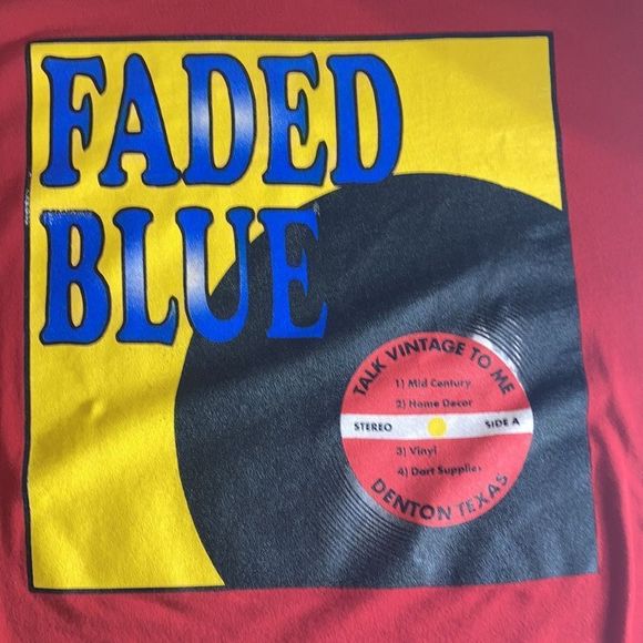 Unisex Red Faded Blue Vintage Shop T Shirt In Denton Tx - Picture 3 of 6